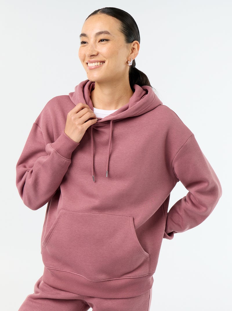 Plain hooded sweatshirt with kangaroo pocket Pink - Kiabi