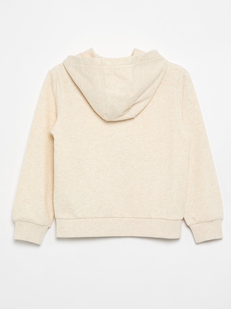 Plain hooded zip-up sweatshirt Beige - Kiabi