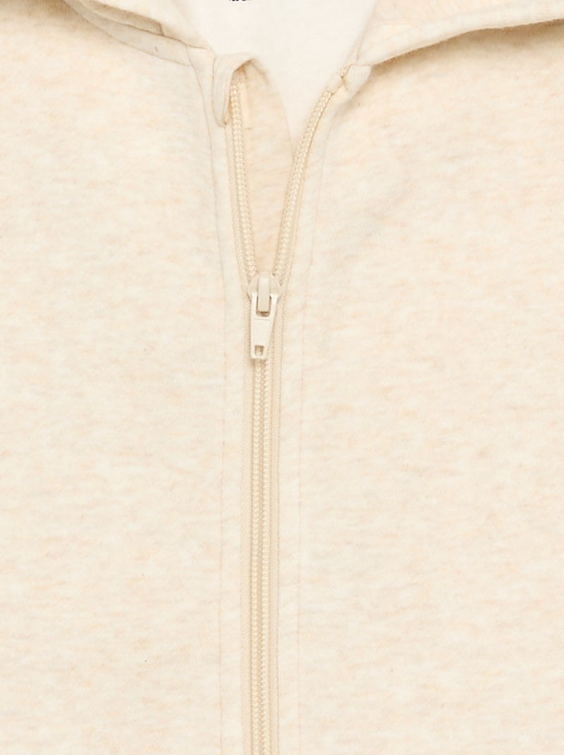 Plain hooded zip-up sweatshirt Beige - Kiabi