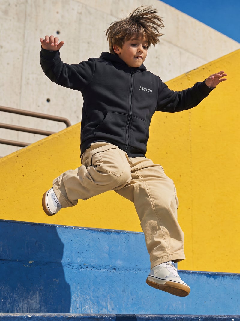 Plain hooded zip-up sweatshirt Black - Kiabi