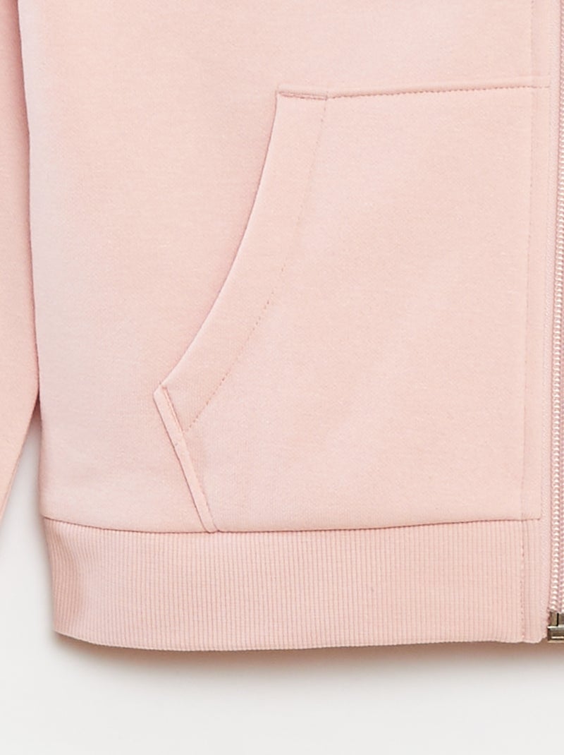 Plain hooded zip-up sweatshirt Pink - Kiabi