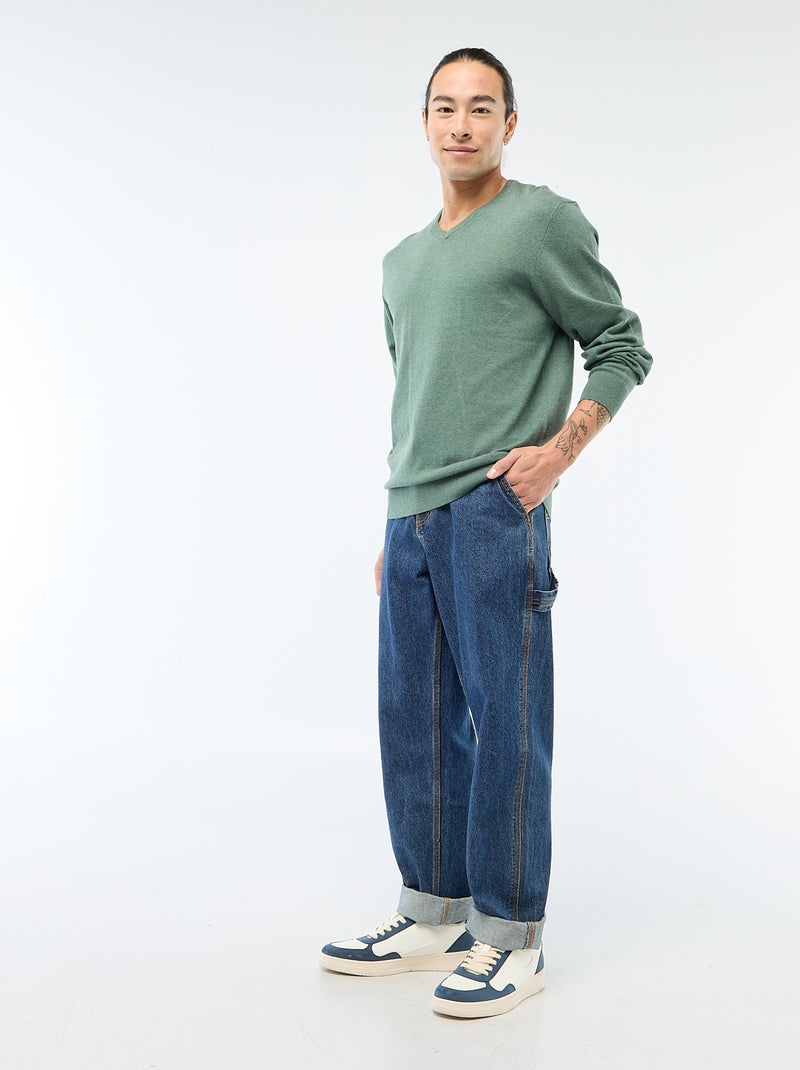 Plain knit basic sweater Green - Kiabi