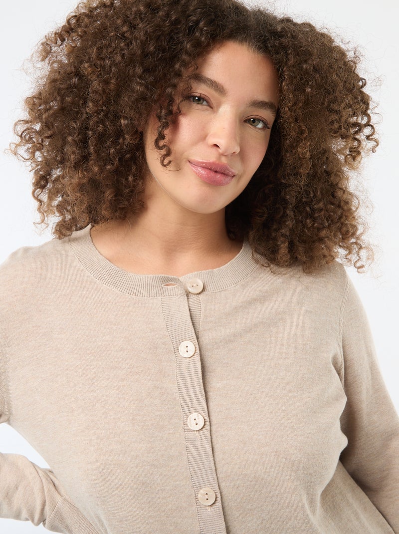 Plain Knit Cardigan Beige - Kiabi
