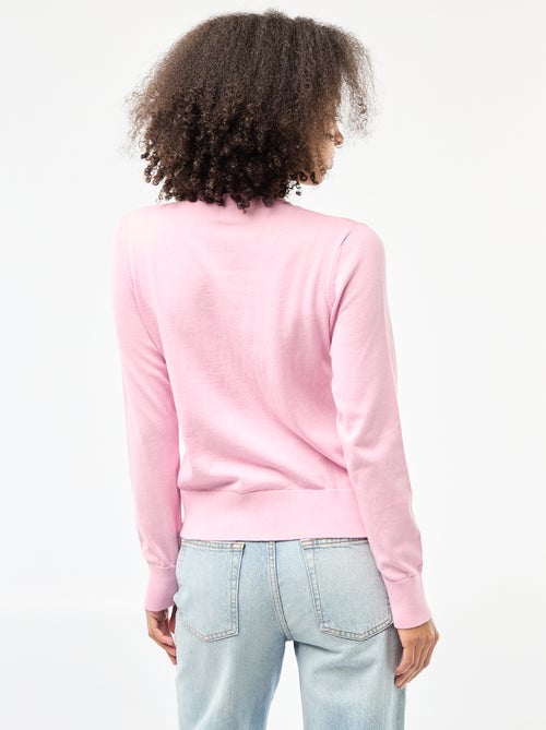 Plain knit cardigan with round neck - Kiabi