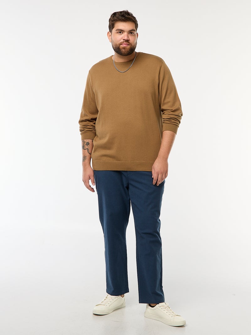 Plain knit crew neck sweater Brown - Kiabi