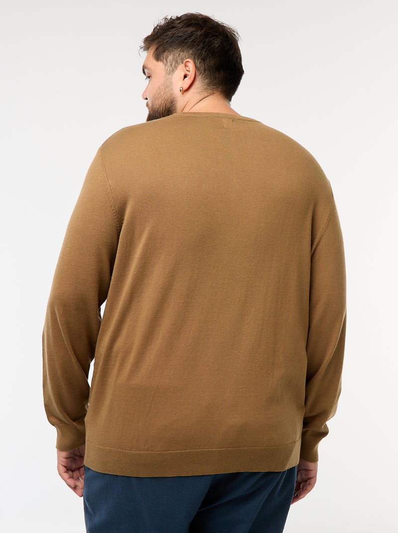 Plain knit crew neck sweater Brown - Kiabi