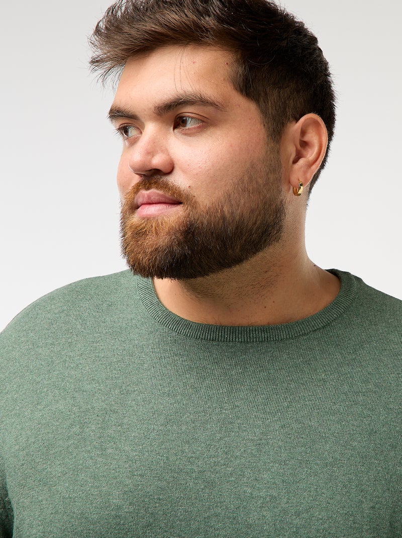 Plain knit crew neck sweater Green - Kiabi