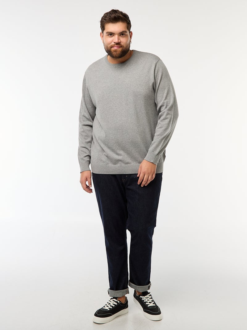 Plain Knit Crew Neck Sweater Grey - Kiabi