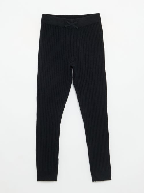 Plain knit leggings with waist tie - Kiabi