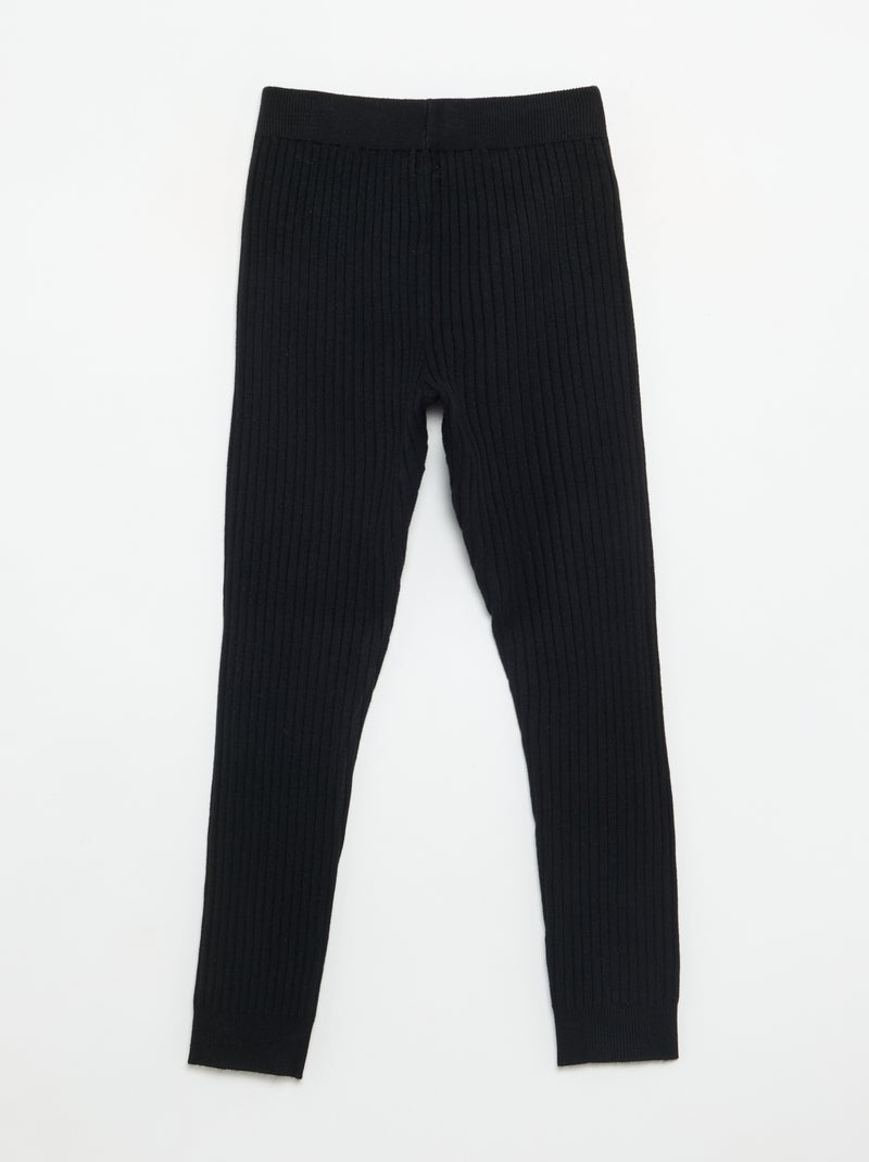 Plain knit leggings with waist tie Black - Kiabi