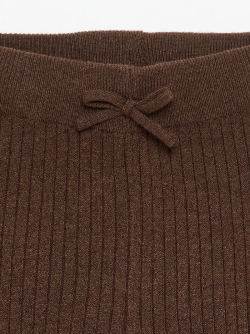 Plain knit leggings with waist tie Brown - Kiabi