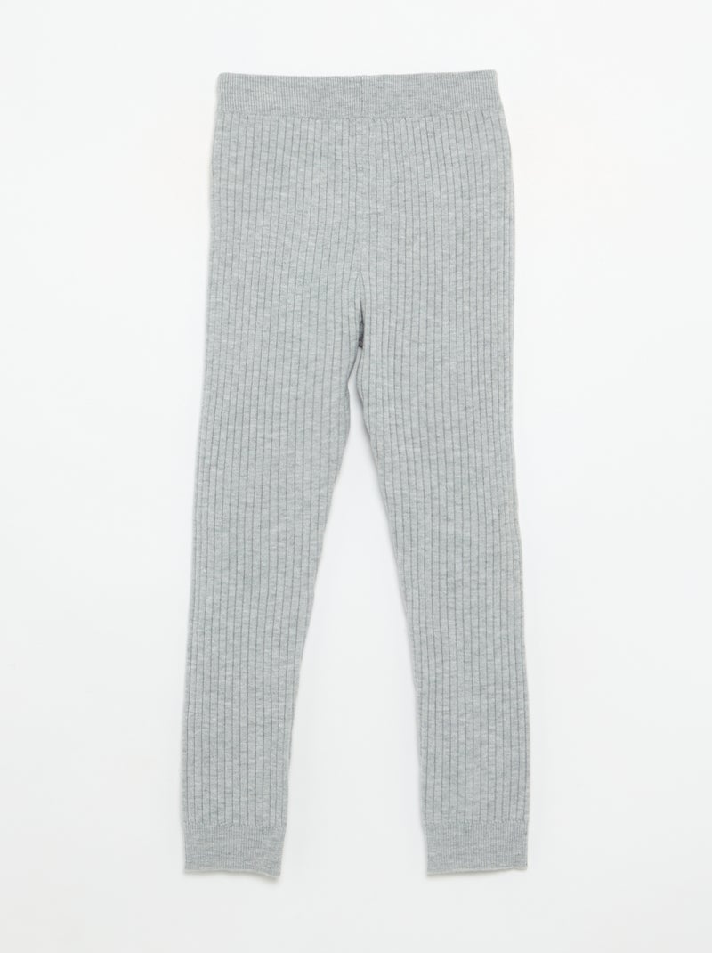 Plain knit leggings with waist tie Grey - Kiabi