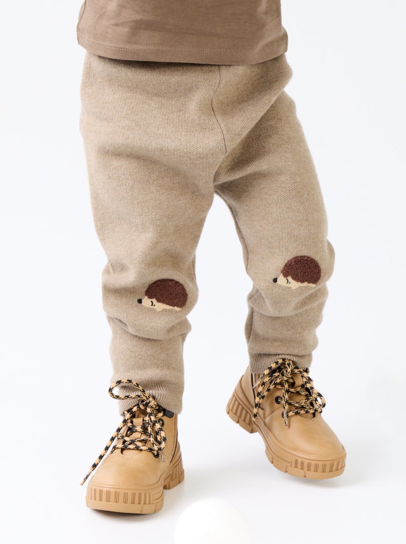 Plain knit trousers Beige - Kiabi
