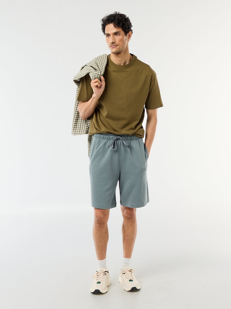 Plain Lightweight Fleece Bermuda Shorts Blue - Kiabi