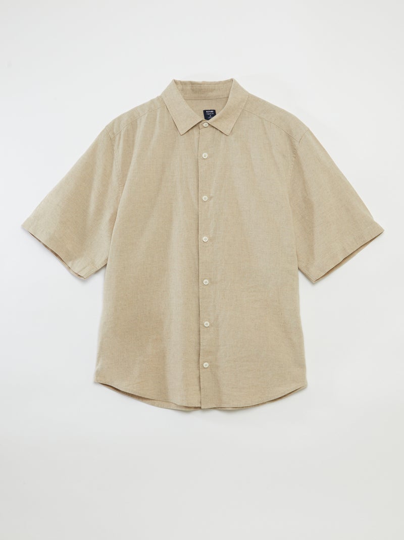 Plain Linen Blend Short-Sleeved Shirt - Easy-Wear Collection WHITE - Kiabi