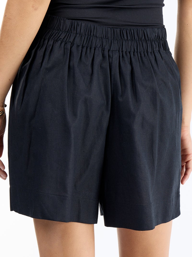 Plain linen blend shorts Black - Kiabi
