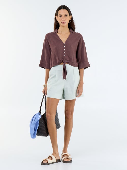 Plain linen blend shorts - Kiabi