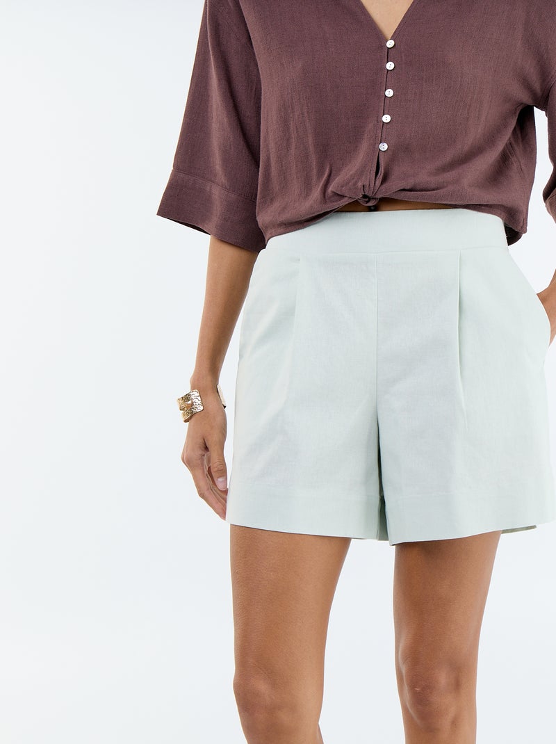 Plain linen blend shorts Blue - Kiabi