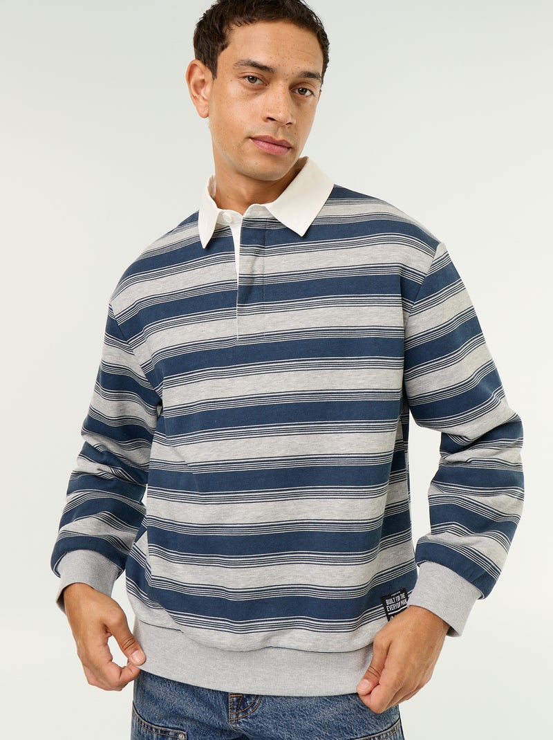 Plain Long-Sleeve Rugby Polo Blue - Kiabi