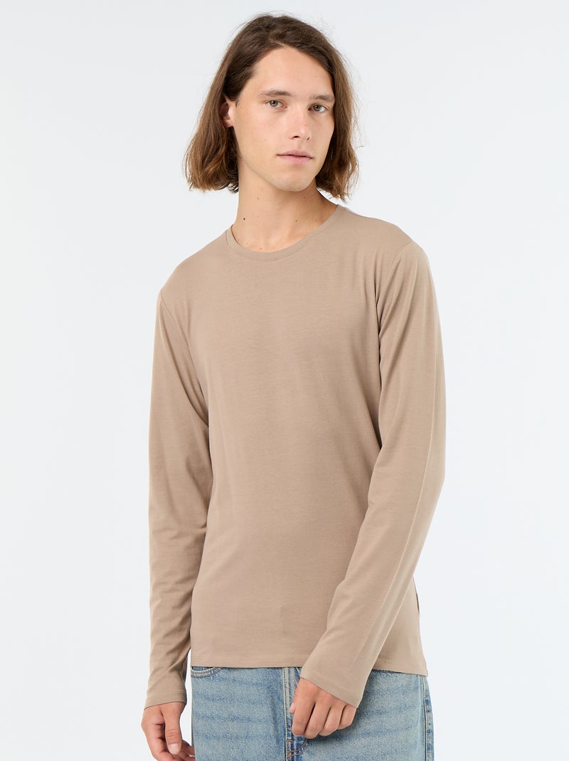 Plain Long-Sleeved T-Shirt Beige - Kiabi