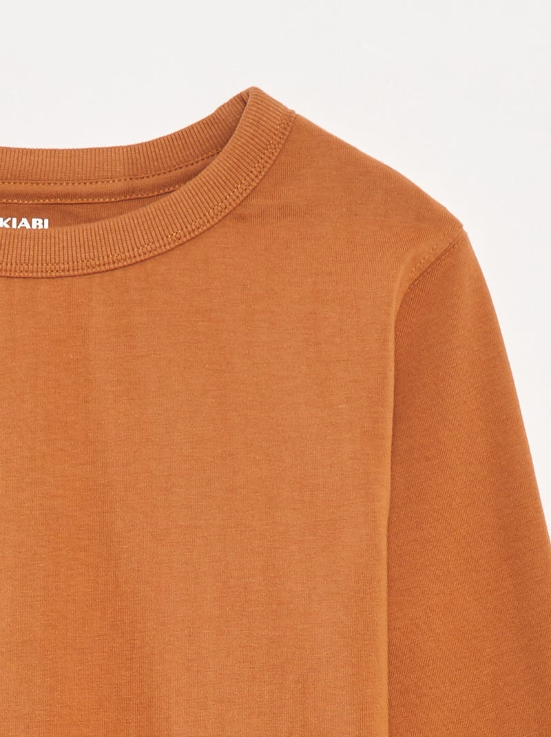 Plain Long-Sleeved T-shirt Brown - Kiabi