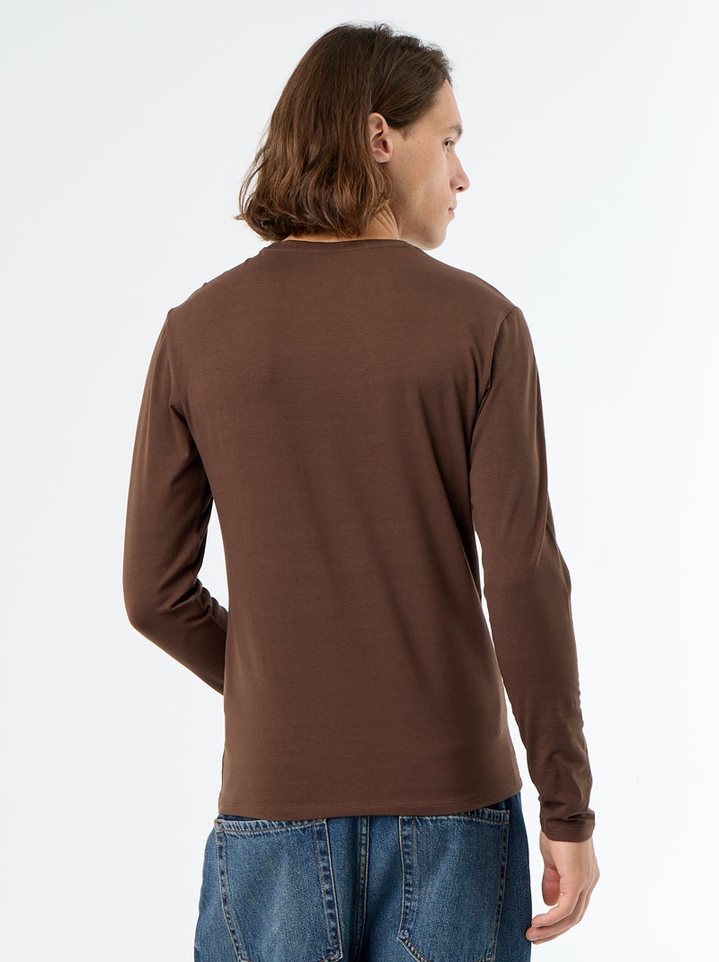 Plain Long-Sleeved T-Shirt Brown - Kiabi