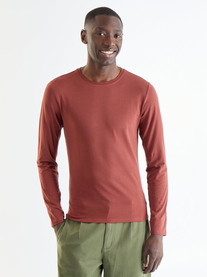 Plain Long-Sleeved T-Shirt Brown - Kiabi