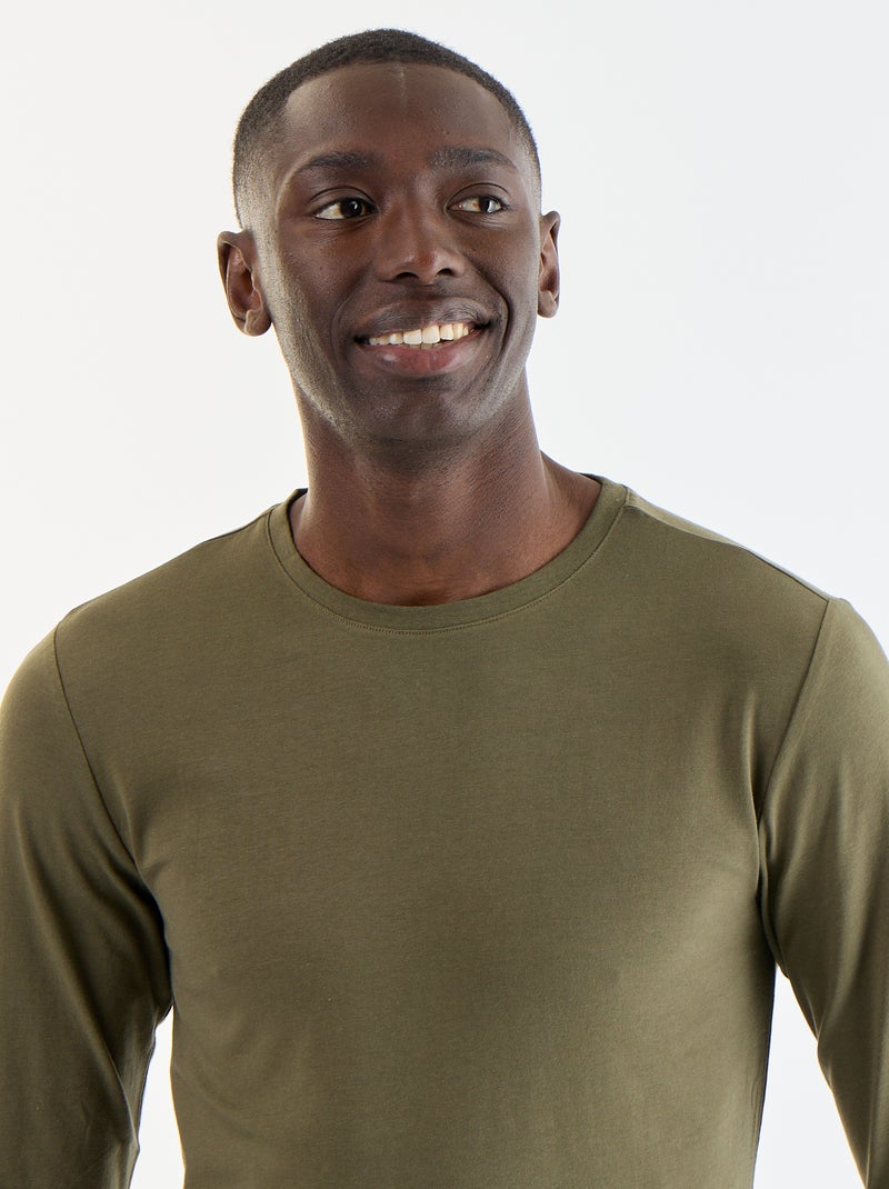Plain Long-Sleeved T-Shirt Khaki - Kiabi