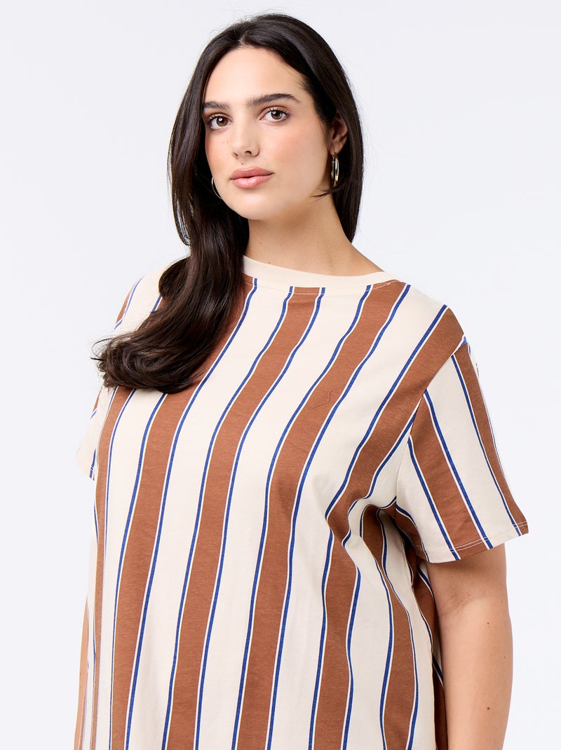 Plain long t-shirt dress Beige - Kiabi