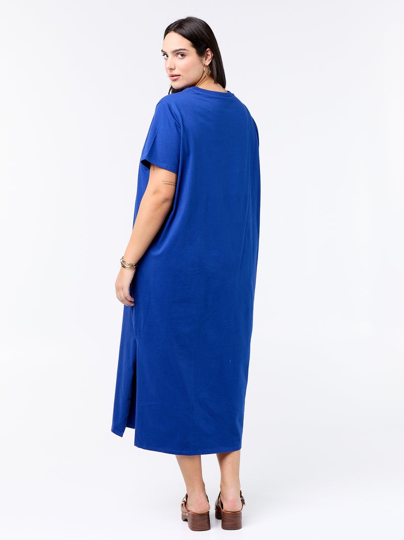 Plain long t-shirt dress Blue - Kiabi
