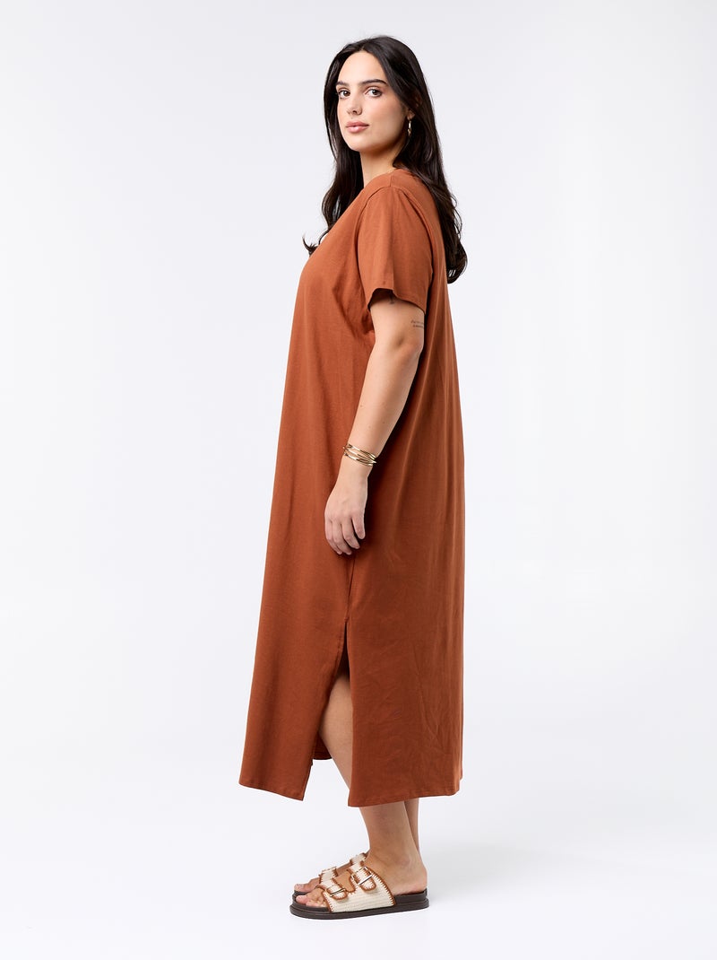 Plain long t-shirt dress Brown - Kiabi