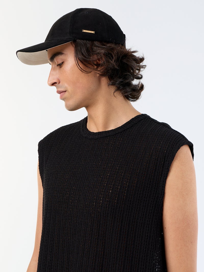 Plain openwork tank top Black - Kiabi