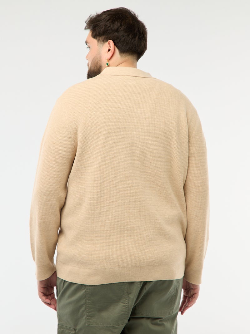 Plain Polo Collar Buttoned Sweater Beige - Kiabi