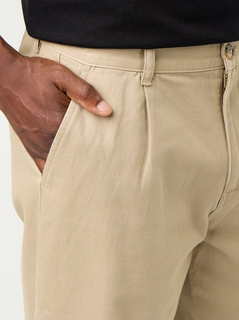 Plain Relaxed Wide-Leg Trousers Beige - Kiabi