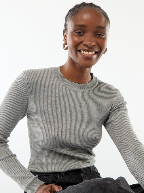 Plain ribbed crew neck sweater - Kiabi