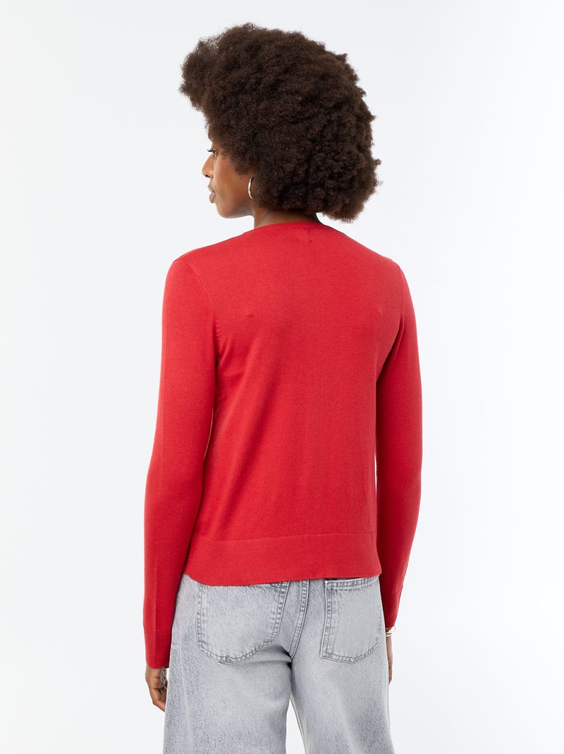 Plain round neck cardigan Red - Kiabi