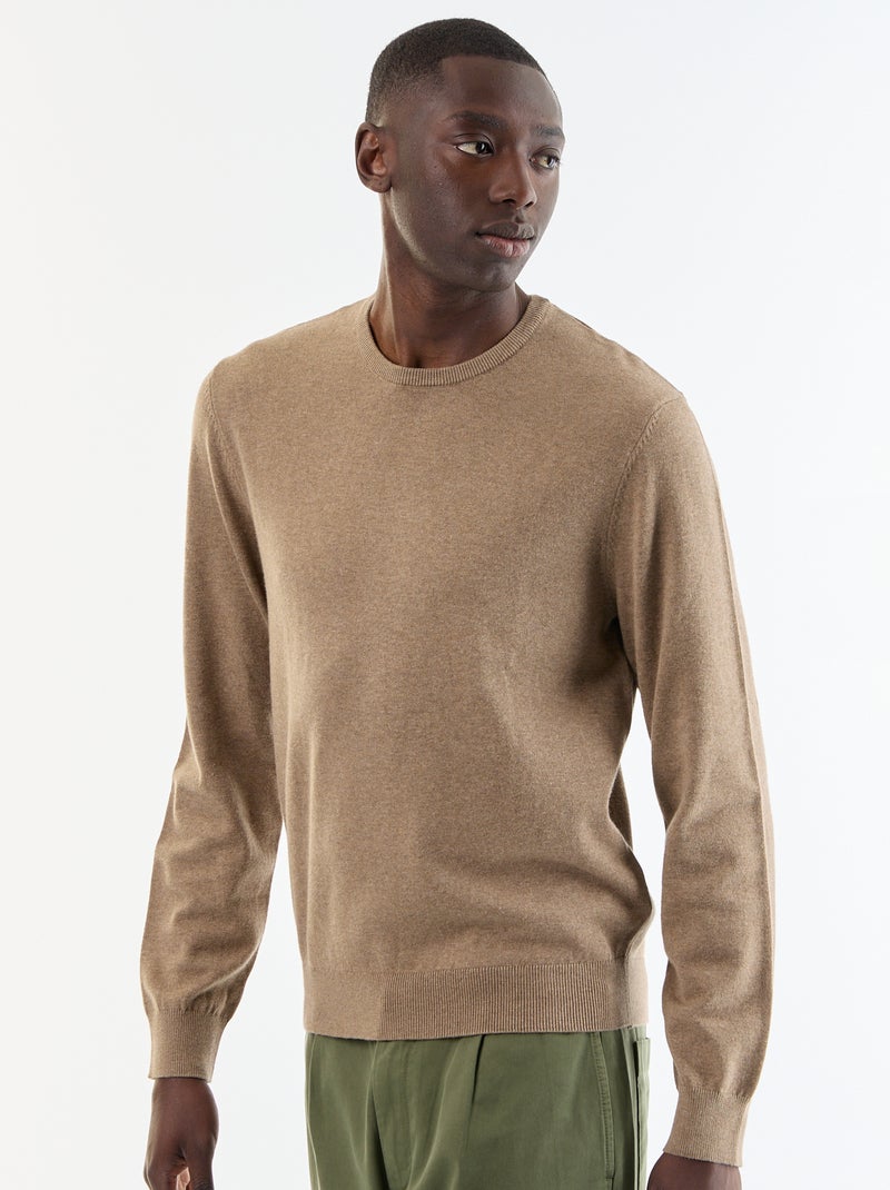 Plain round neck sweater BEIGE CH - Kiabi