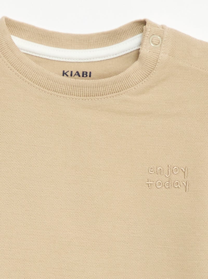 Plain short-sleeved cotton T-shirt Beige - Kiabi