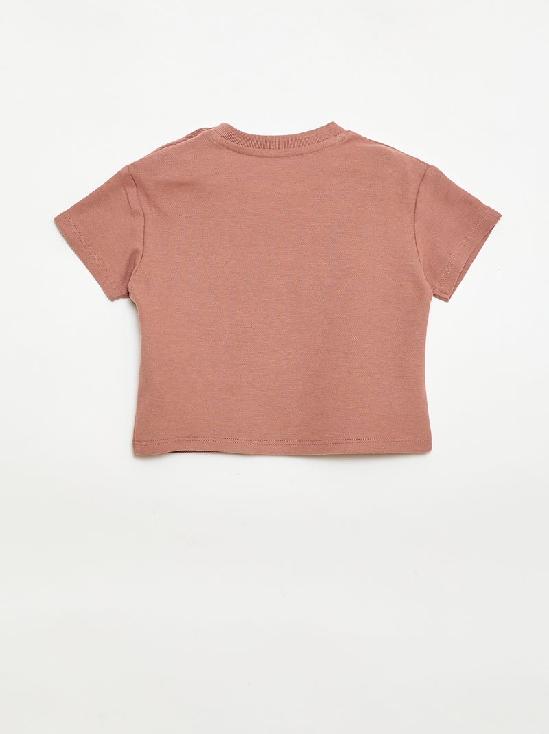 Plain short-sleeved cotton T-shirt Brown - Kiabi