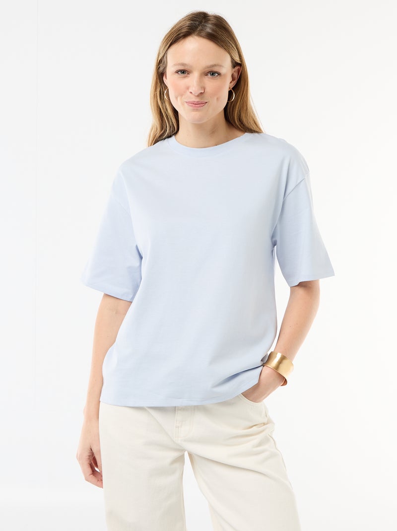 Plain Short-Sleeved Jersey T-Shirt Blue - Kiabi
