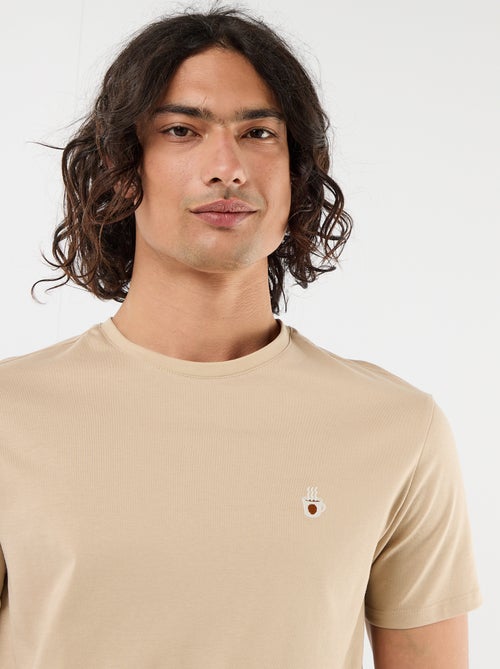 Plain short-sleeved T-shirt with embroidery - Kiabi