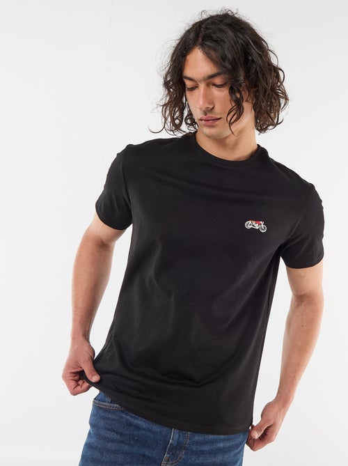 Plain short-sleeved T-shirt with embroidery - Kiabi
