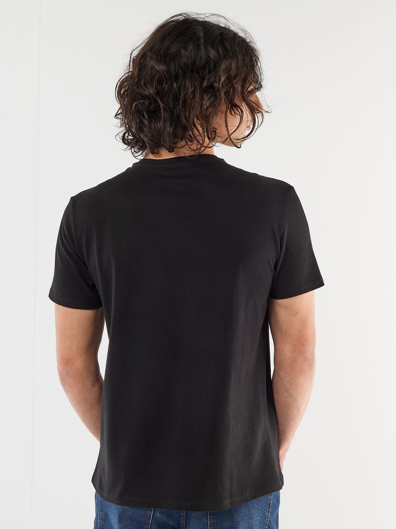 Plain short-sleeved T-shirt with embroidery Black - Kiabi