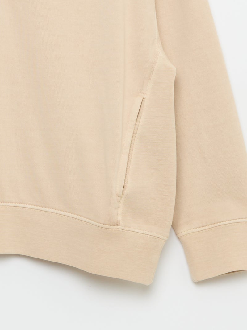 Plain Sweatshirt with Trucker Neck Beige - Kiabi