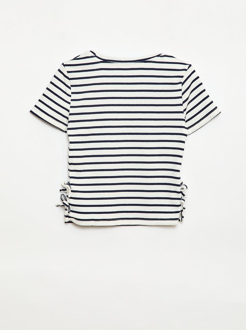 Plain T-shirt with Decorative Knots Blue - Kiabi