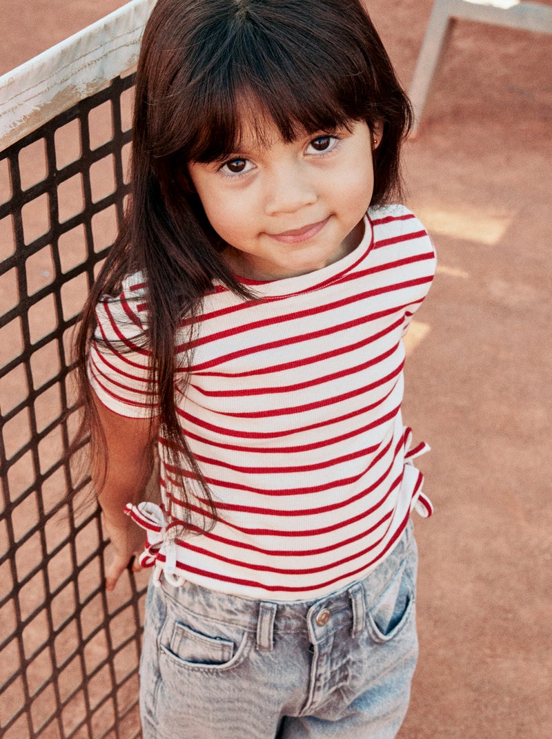 Plain T-shirt with Decorative Knots Red - Kiabi