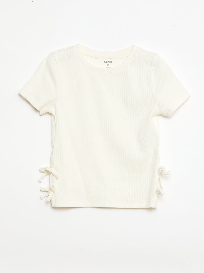Plain T-shirt with Decorative Knots White - Kiabi