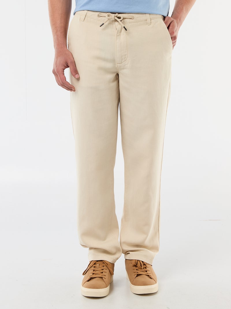 Plain trousers in a light, soft fabric Beige - Kiabi