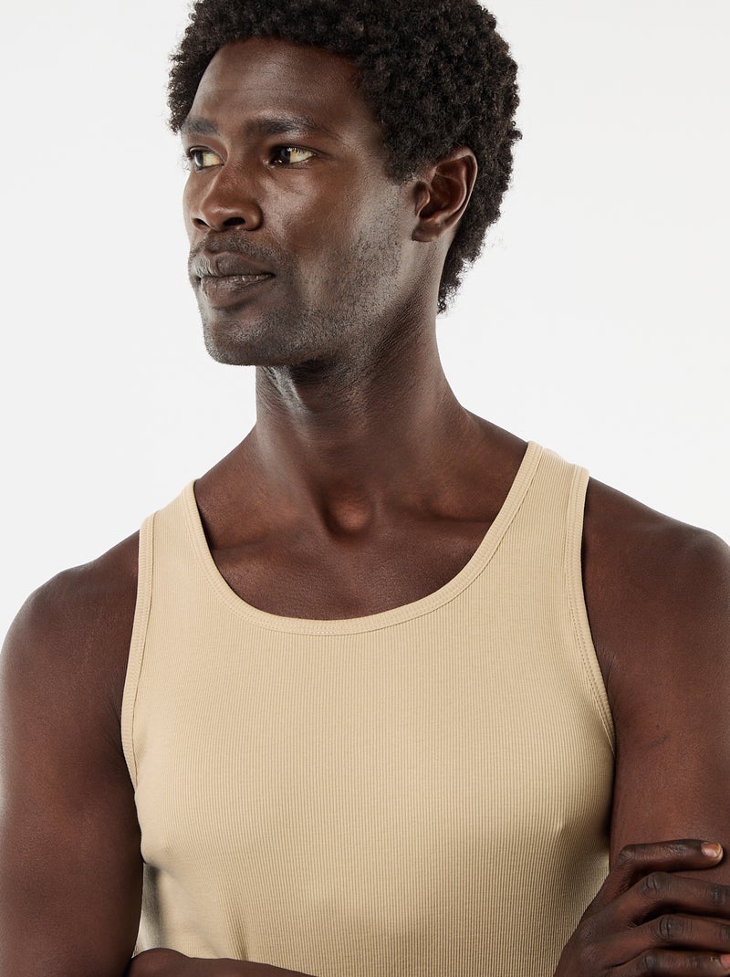Plain vest top in ribbed knit fabric Beige - Kiabi