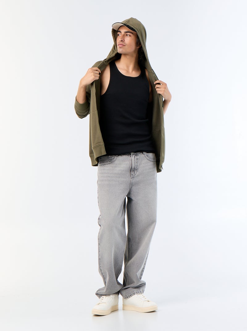 Plain vest top in ribbed knit fabric Black - Kiabi